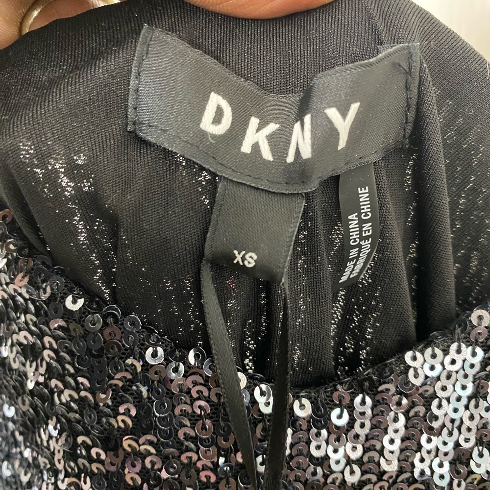DKNY Black Sequin Mini Dress with Red Adjustable Straps - Picture 10 of 11